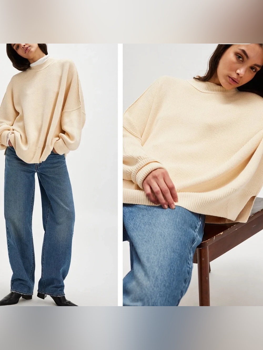 Free People Easy Street Tunic Sweater Cream